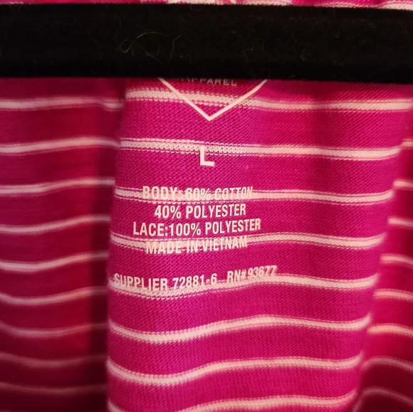 NWT St John's Bay Fucia and White Stripe Top with lacy fringe bottom. Size L. - Picture 3 of 4